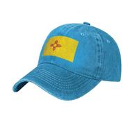 Flag of New Mexico Washed Cowboy Baseball Cap for Adults - Stylish and Breathable Hat with Adjustable Strap, Blue, One size