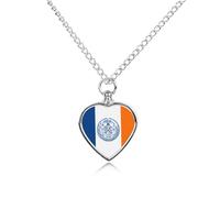 Flag of New York City Heart Silver Pet Urn Necklace Memorials Funerary Ashes Classic Pendant for Dog Cat Lover