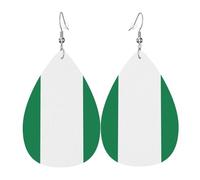 Flag of Nigeria Printed Dangle Leather Earrings, Reversible Statement Jewelry with Silver Plated Hooks