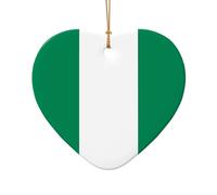 Flag of Nigeria Printed Heart Shape Ceramic Pendant, Perfect for Decorating Your Home Christmas Tree for Winter Parties