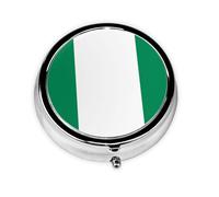 Flag of Nigeria Round mini Pill Box, Lightweight and Portable, with 3 Plastic Inserts, Suitable for Carrying in Pockets or Wallets.