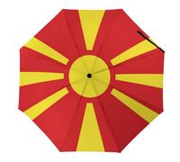 Flag of North Macedonia Travel 3 Fold Automatic Umbrellas Compact Manual Umbrella for Rain Sun