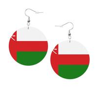 Flag of Oman Print Round Leather Earrings for Women, Lightweight Dangle Drop Hoop Jewelry Set White,Birthday Party Gift