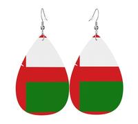 Flag of Oman Printed leather earrings with teardrop-shaped dangling design, light and soft.