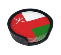 Flag of Oman Round leather coasters (set of 6) Delicate and soft table decorations, suitable for coffee cups, mugs, etc.