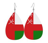 Flag of Oman Teardrop-shaped leather earrings, clothing decoration, suitable for festival parties, holidays and daily life