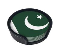 Flag of Pakistan 6-piece coaster set with storage box, suitable for all kinds of cups.