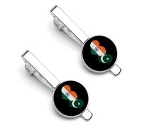 Flag of Pakistan And India Tie Clips for Men Classic Necktie Tie Bar 2 Pack Clasp Clips Gifts for Anniversary Business