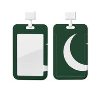 Flag of Pakistan Id Badge Holder with Lanyard-Vertical Card Protector Clear Abs Hard Shell, Retractable Reel for Work Office