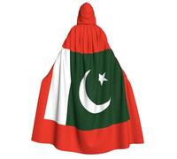 Flag Of Pakistan Print Adult Halloween Hooded Cloak, Hood & Bow Tie, For Cosplay/Trick-Or-Treat