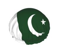 Flag of Pakistan Print Double Layer Waterproof Shower Cap Women Men Reusable Bath Hair Caps Elastic Band