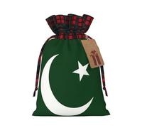 Flag Of Pakistan Print Plaid Burlap Bag With Drawstring Christmas Burlap Pouches For Birthday Party Favors Gift
