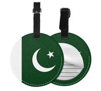 Flag of Pakistan Print Round Leather Luggage Tag Travel Baggage Bag Tag Luggage Identifier