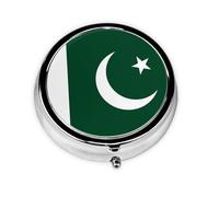 Flag of Pakistan Round mini Pill Box, Lightweight and Portable, with 3 Plastic Inserts, Suitable for Carrying in Pockets or Wallets.