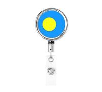 Flag of Palau Heavy Duty Metal Badge Holder Reel, Retractable Badge Holder with Belt Clip for Key Name Card Holder Employee Teacher
