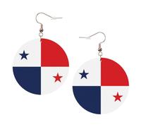 Flag of Panama Print Round Leather Earrings for Women, Lightweight Dangle Drop Hoop Jewelry Set KC Gold,Birthday Party Gift