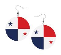 Flag of Panama Print Round Leather Earrings for Women, Lightweight Dangle Drop Hoop Jewelry Set White,Birthday Party Gift