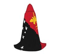 Flag of Papua New Guinea Print Unisex Hooded Cape Cloak, Long Robe with Hood for Halloween, Cosplay, Vampire, Witch Costumes, Black, S