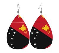 Flag of Papua New Guinea Printed Leather Earrings - Lightweight Teardrop Earrings Perfect for Christmas, Valentine's Day Gifts
