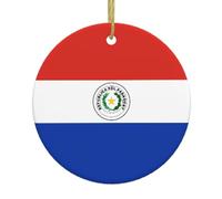 Flag of Paraguay Print Christmas Tree Ceramic Hanging Decorative Ornaments – Round Keepsake for Xmas, Home Party, Holiday