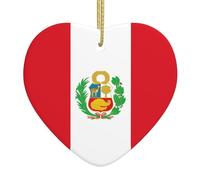 Flag of Peru Ceramic Christmas Heart Pendant, The Pottery Piece is Available with Silk Thread