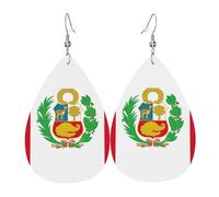 Flag of Peru Printed Water Drop Earrings, Lightweight Leather Teardrop Dangle for Date and Party