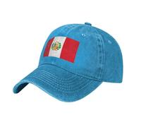 Flag of Peru Washed Cowboy Baseball Cap for Adults - Stylish and Breathable Hat with Adjustable Strap, Blue, One size
