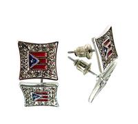 Flag of Puerto Rico Iced Out Kite Stud Earrings in Silver-Tone XE1045R