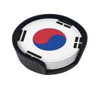 Flag of Republic of Korea 6 Piece Leather Coaster Set, Perfect Housewarming Hostess Gift, Protects Furniture from Water Damage and Scratch Damage one Size
