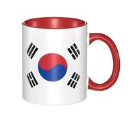 Flag of Republic of Korea Coffee Mugs Set Double Color Ceramic Cups 11oz Flat Bottom Stoneware Red Print Mugs Personalized Gift