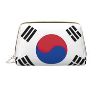 Flag of Republic of Korea Leather Hand-Held Zipper Makeup Bag Pen Case Stationery Box Lipstick Pouch Toiletry Bag