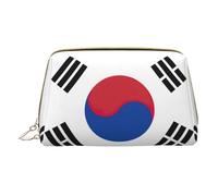 Flag of Republic of Korea Leather Hand-Held Zipper Makeup Bag Storage Bag Portable Lipstick Pouch Toiletry Bag