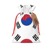 Flag Of Republic Of Korea Print Christmas Burlap Gift Bag With Drawstring, Present Small Favor Pouch For Birthday Parties-S Size