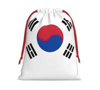 Flag Of Republic Of Korea Print Christmas Drawstring Gift Bags, Xmas Holiday Fabric Gift Wrapping Bag For Party, Size-L