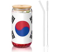 Flag of Republic of Korea Printing 16oz Drinking Glasses Set for Coffee Accessories Iced Beer Cups,Glass Cup Reusable for Gifts