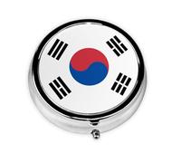 Flag of Republic of Korea This Small, Round Pill Box is a Portable Travel Medicine Organizer with Three compartments for Storing Daily medications.