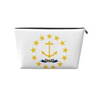 Flag of Rhode Island Leather Travel Makeup Bag-Waterproof Cosmetic Pouch