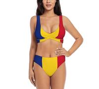 Flag of Romania Bikini Sets for Women Swim Top with Built in Bra Two Piece Swimsuit Push Up Beach Swimwear Black