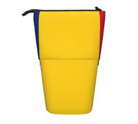 Flag of Romania Expandable Stand Pencil Pouch, Multi-Design Oxford Fabric, Adjustable Height, Multi-Use Cosmetic Bag
