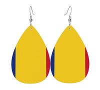 Flag Of Romania Leather Earring For Women Teardrop Dangle Printed Fashion Accessories Daily Wear Party