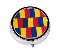 Flag of Romania Mini Round Pill Box, can be Put into Wallet, Pocket, Light and Convenient, 3 Compartment Pill Box, Portable Pill Box,