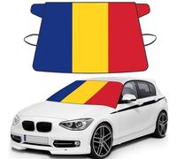 Flag of Romania Print Car Windshield Cover for ice and Snow, Front Window Protectors with Elastic Straps&Storage Bag
