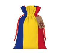 Flag Of Romania Print Christmas Burlap Gift Bag With Drawstring, Present Small Favor Pouch For Birthday Parties-S Size