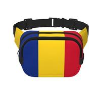 Flag of Romania Print Men and Women Square Double Layer Waist Bag Workout Crossbody Travel Waist Bag, Black, One Size