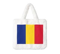 Flag Of Romania Printing Fluffy Shoulder Bag Ladies Plush Underarm Bag Tote Bag Furry Purse Handbag For Work Travel, White, One Size