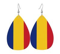 Flag of Romania Teardrop-shaped leather earrings are a luxurious and fashionable accessory suitable for women, showcasing individual charm.