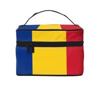 Flag of Romania Travel Cosmetic Bag with Multi-Pocket Organizer (9×6.5×6.2″), Roomy Polyester Case for Gym, Camping & Work Trips