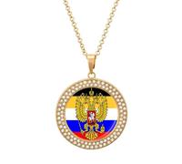 Flag of Russia Multicolored Alloy Diamond Necklaces Brilliant Circle Pendant Necklace Jewelry Gift for Women