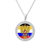 Flag of Russia Multicolored Alloy Diamond Necklaces Brilliant Circle Pendant Necklace Jewelry Gift for Women
