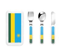 Flag of Rwanda Children's tableware 3-piece set, reusable knife, fork and spoon cutlery set, portable children's food protection tableware